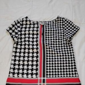 Anne Klein Monochrome Houndstooth Top with Red Stripe
